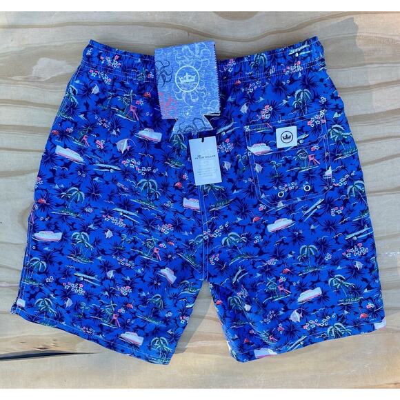 PETER MILLAR Seaside Swim Trunks w/ Koozie Men’s Blue Sz. M New Beach‎ Casual - Picture 5 of 9